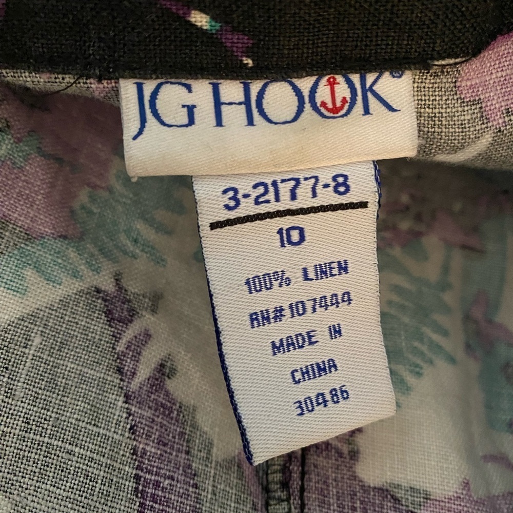 Vintage JG Hook Linen Dress Size 10 Women’s Faux Wrap Dress Belted Black Teal - Picture 2 of 5